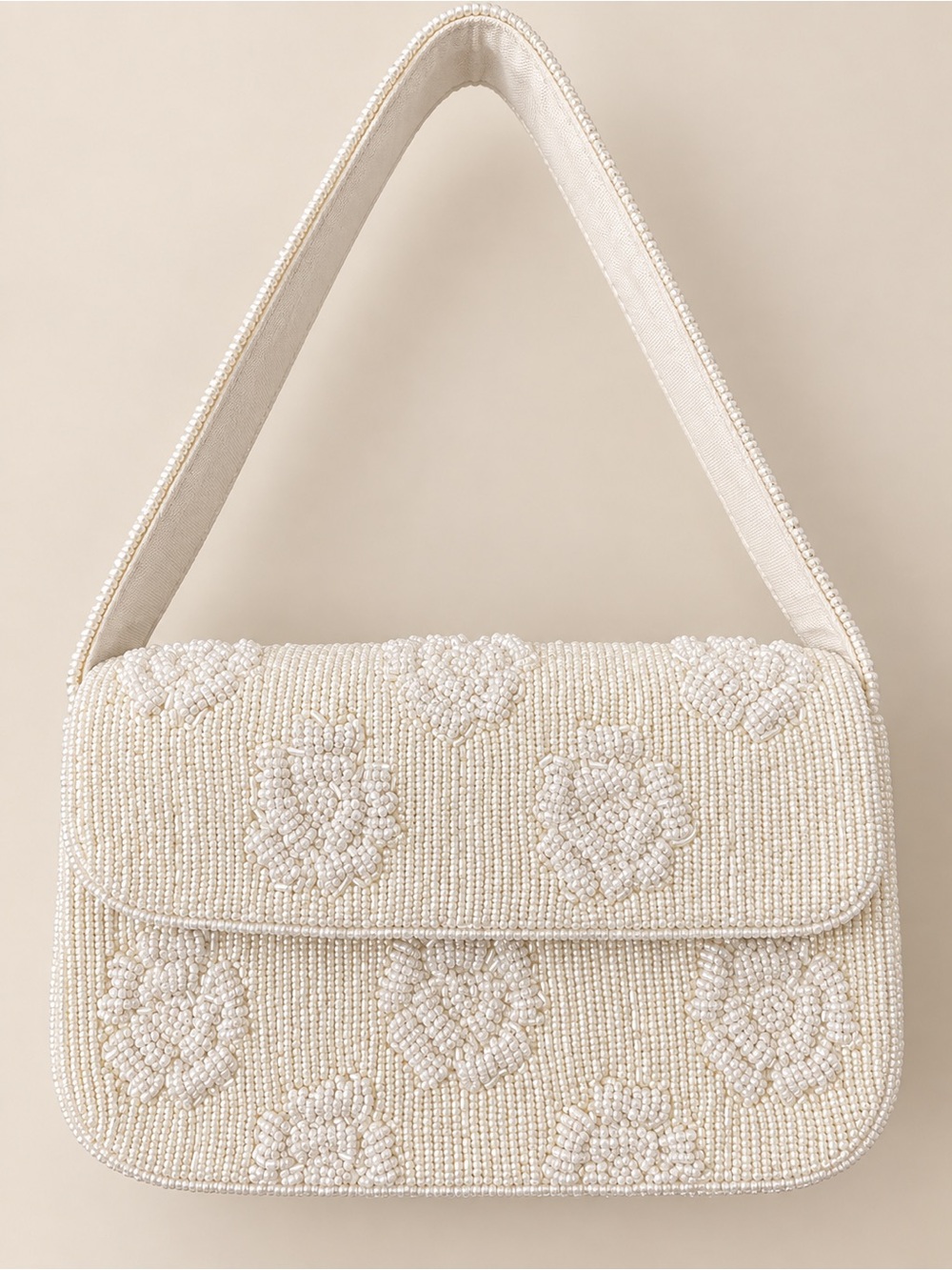 T.J.Maxx Cream Beaded Floral Shoulder Bag
